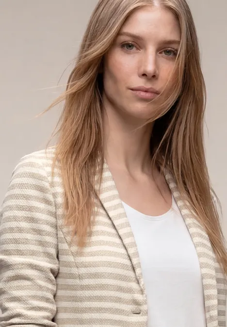 Basic blazer met knopen en strepen clay sand