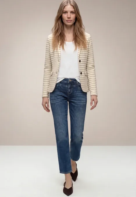 Basic blazer met knopen en strepen clay sand