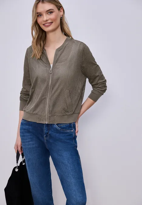 Blouson aus Velours Mesh mit Zipper dark beige Blouson aus Velours Mesh mit Zipper dark beige