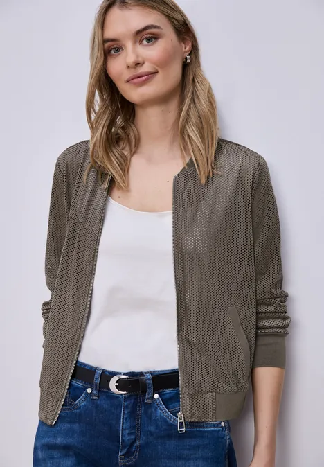 Blouson aus Velours Mesh mit Zipper dark beige Blouson aus Velours Mesh mit Zipper dark beige