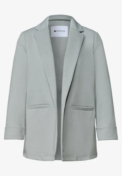 Hellgrauer, minimalistischer Blazer mit offenem Schnitt und schmalem Revers.