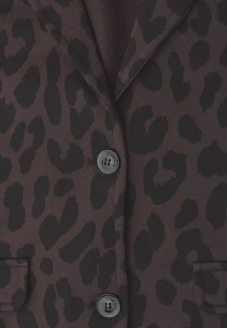 Brauner Blazer mit dunklem Leopardenmuster und Knöpfen