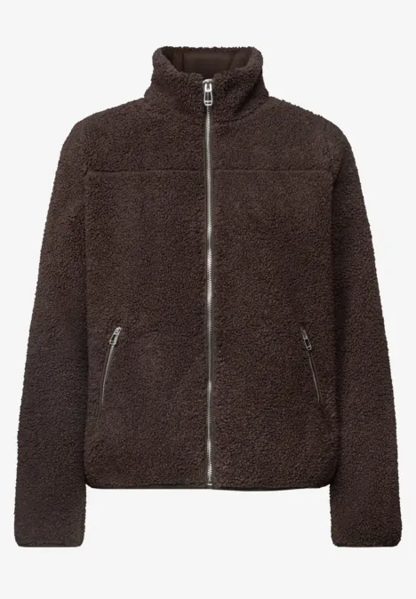 Teddy-Jacke mit Stehkragen und Zipper auburn brown Dunkelbraune Teddy-Fleece-Jacke mit Stehkragen, Front- und zwei seitlichen Reißverschlusstaschen.