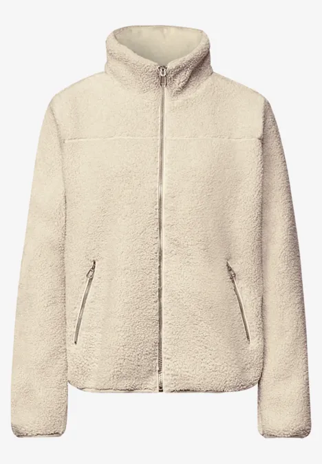 Teddy-Jacke mit Stehkragen und Zipper Soft Fawn Beige Hellbeige Fleecejacke mit Stehkragen, Reißverschluss und seitlichen Taschen.