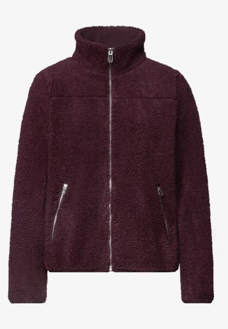 Teddy-Jacke mit Stehkragen und Zipper rustic rouge Dunkelrote, flauschige Fleecejacke mit Stehkragen und Reißverschluss.