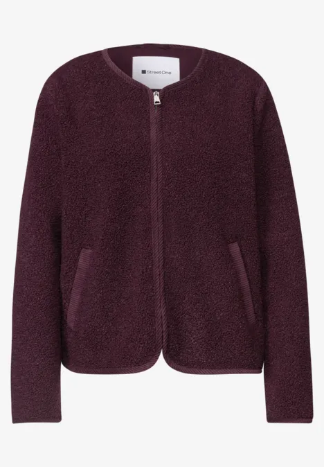 Légère veste en polaire bouclée prune avec fermeture éclair et poches latérales