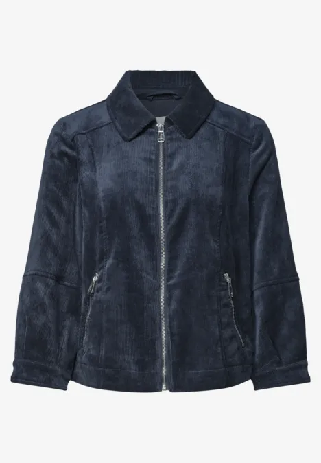 Dunkelblaue Wildlederjacke mit Reißverschluss und seitlichen Taschen