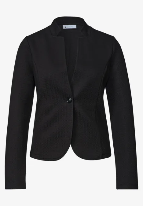 Blazer mit Reverskragen und Struktur Black Schwarzer, taillierter Damenblazer mit langen Ärmeln und Knopfverschluss.