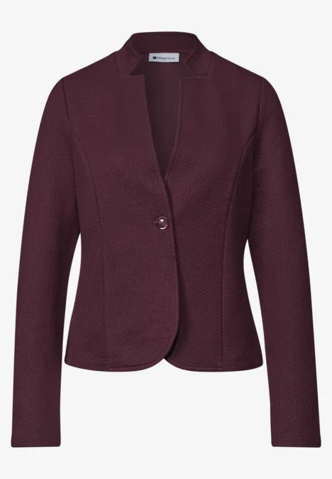 Blazer mit Reverskragen und Struktur rustic rouge Damenblazer in Burgundrot mit Ein-Knopf-Verschluss und ohne Kragen.