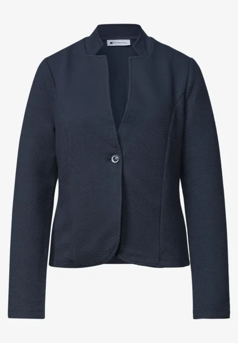 Taillierter Damen-Blazer in Dunkelblau, einreihig mit einem Knopf und klassischem Revers.