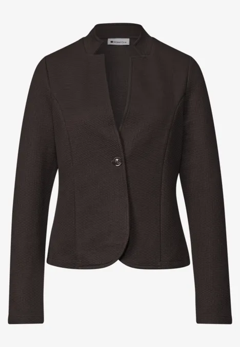 Blazer mit Reverskragen und Struktur black coffee mel. Taillierter Damenblazer in dunklem Ton, mit Ein-Knopf-Verschluss und langen Ärmeln.