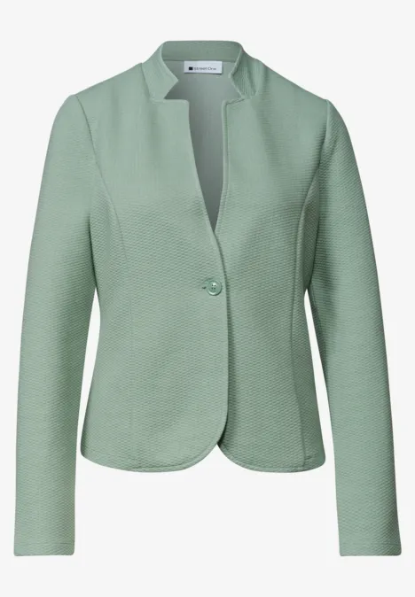 Blazer met reverskraag en structuur eucalyptus green Hellgrüner Blazer mit schmaler Silhouette, langen Ärmeln und einreihiger Knopfleiste