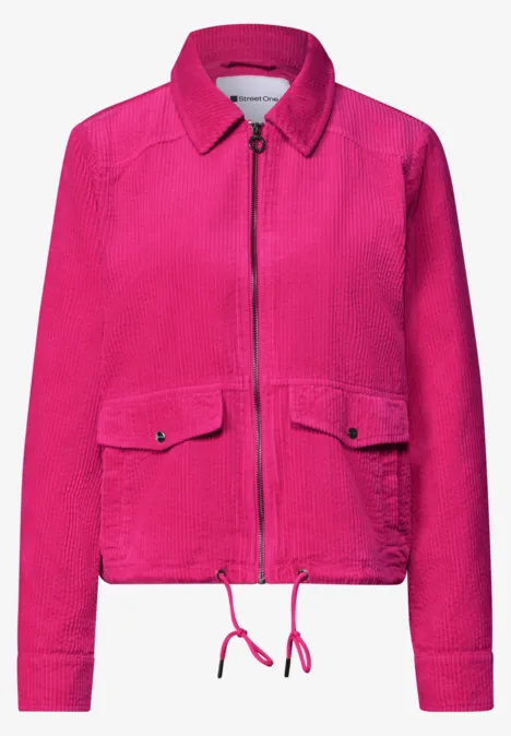 Fuchsiafarbene Jacke mit Reißverschluss, Hemdkragen und aufgesetzten Taschen