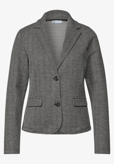Eenvoudige blazer met reverskraag en patroon Black Grauer, taillierter Damen-Blazer mit zwei Knöpfen, Reverskragen und aufgesetzten Taschen.