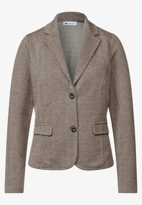 Eenvoudige blazer met reverskraag en patroon saddle brown Damenblazer in graubraun mit tailliertem Schnitt, zwei Knöpfen, Reverskragen und zwei Pattentaschen.