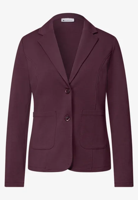 Blazer basique uni rustic rouge Dunkelroter Blazer mit Reverskragen, zwei Knöpfen und aufgesetzten Taschen.