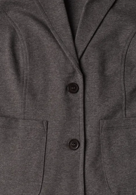 Blazer basique uni black coffee mel. Grauer Blazer mit Revers, zwei Knöpfen und seitlichen Taschen.