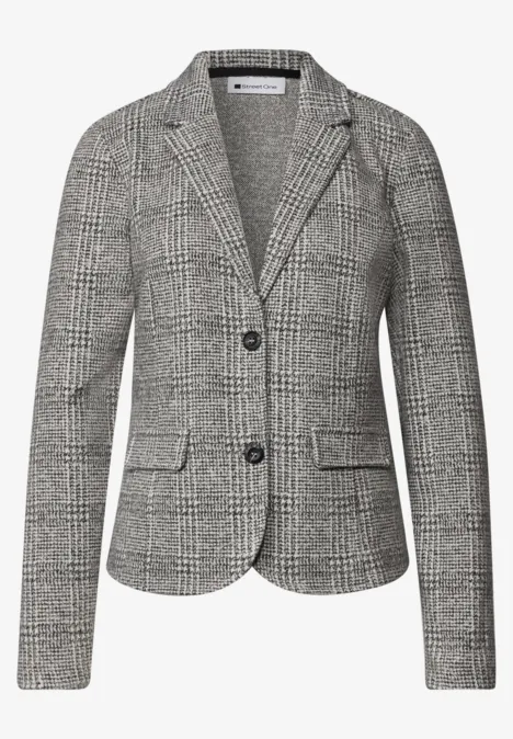 Blazer mit Karomuster und Knöpfen Black Schmal geschnittener Damenblazer mit schwarz-weißem Glencheck-Muster und zwei Knöpfen.