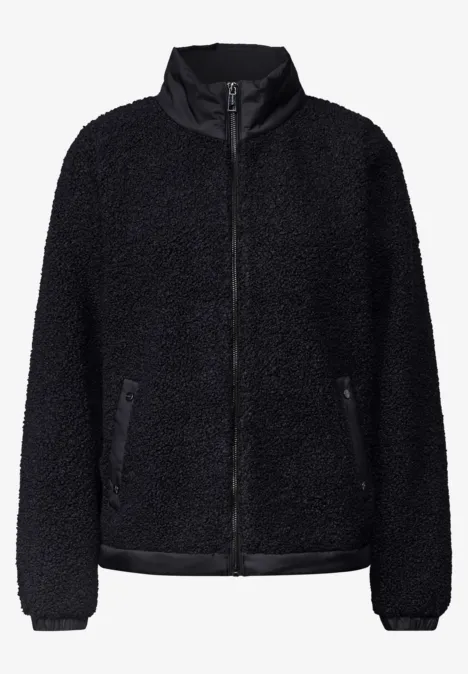 Veste polaire noire zippée, col montant et poches latérales