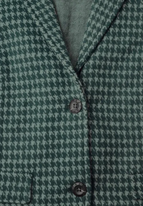 Basic Blazer mit Reverskragen und Muster stormy green Grüner, gemusterter Hahnentritt-Blazer mit Revers, zwei Knöpfen und Taschen.