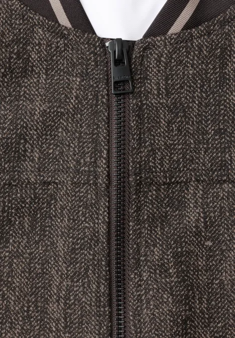 Blouson mit Herringbone-Muster black coffee Brauner Fischgrätenstoff mit mittigem Reißverschluss eines Kleidungsstücks.