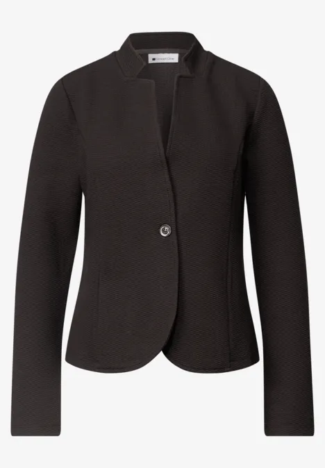 Blazer aus Jersey mit Struktur black coffee Schwarzer taillierter Damenblazer mit Stehkragen und einem Knopfverschluss.