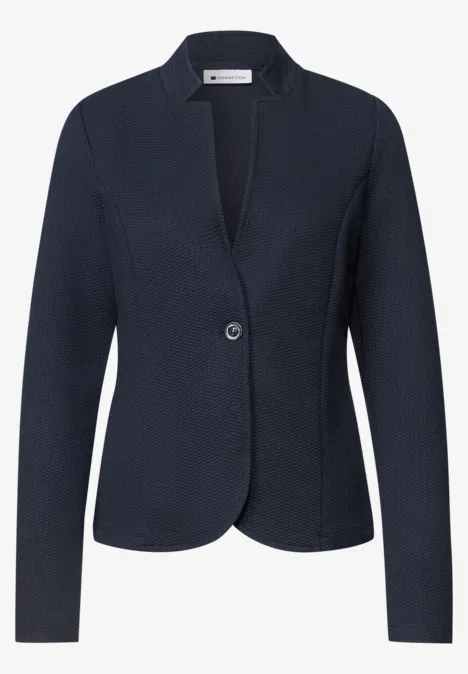 Blazer van jersey met structuur darkest blue Donkerblauwe damesblazer met lange mouwen en een knoopsluiting