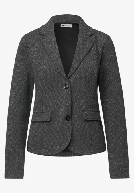 Grijs damesblazer met reverskraag, twee knopen en klepzakken