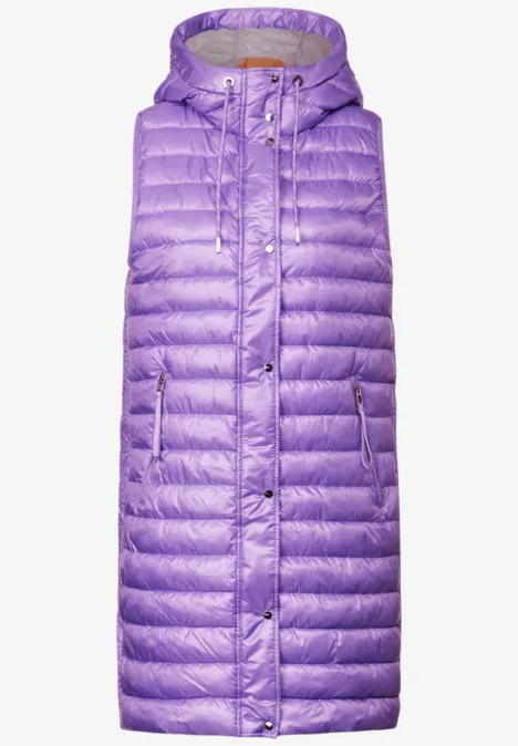 Long Kapuzen Steppweste shiny lilac