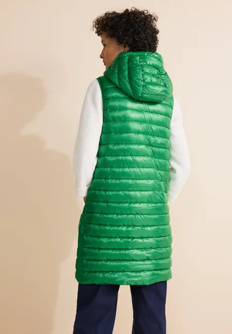 Long Kapuzen Steppweste arty green
