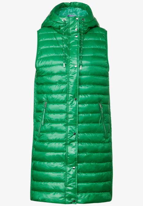 Long Kapuzen Steppweste arty green