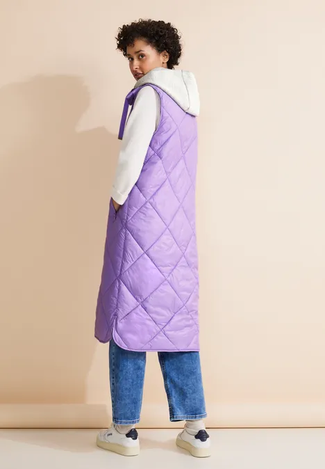 Gesteppte Long Weste shiny lilac