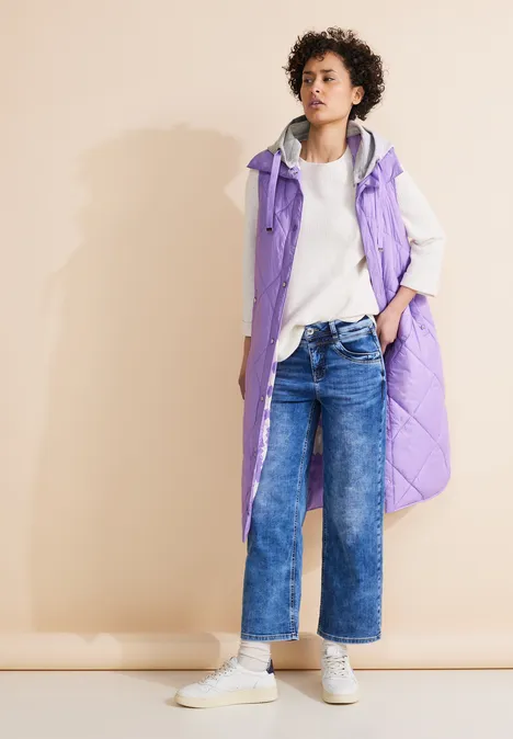 Gesteppte Long Weste shiny lilac