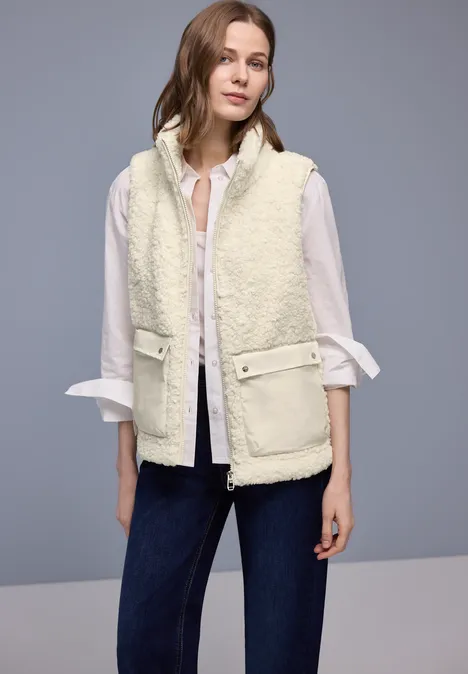 Vest met opgezette zakken eggshell ecru