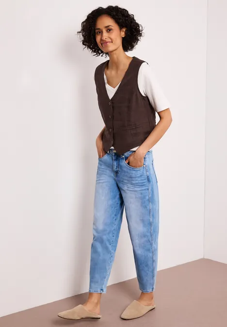 Weste mit V-Neck und Knöpfen aus Leinen espresso brown