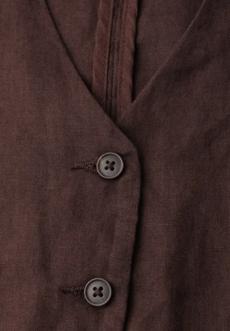 Weste mit V-Neck und Knöpfen aus Leinen espresso brown