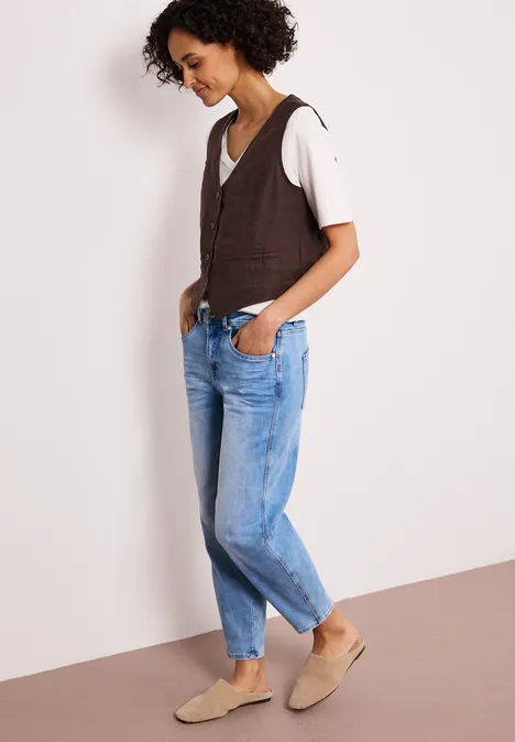 Weste mit V-Neck und Knöpfen aus Leinen espresso brown