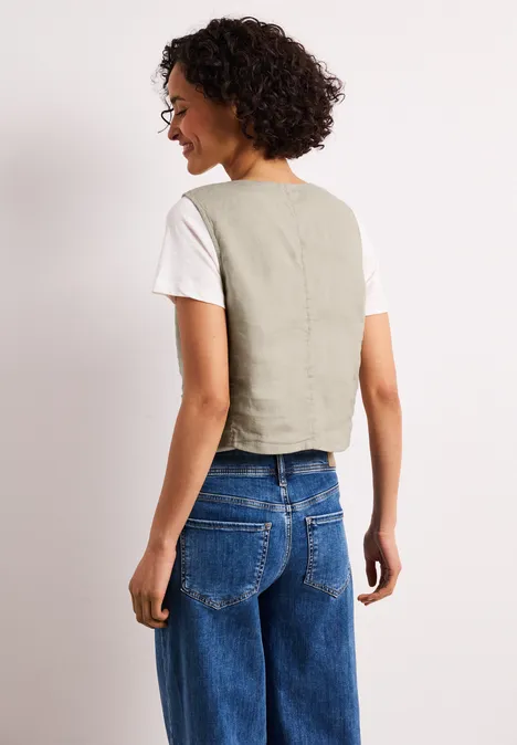 Gilet met V-hals en linnen knopen timeless beige