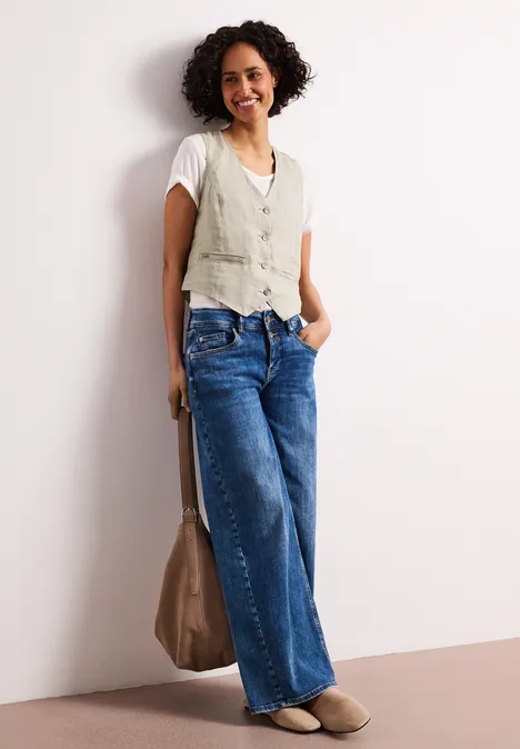 Gilet met V-hals en linnen knopen timeless beige