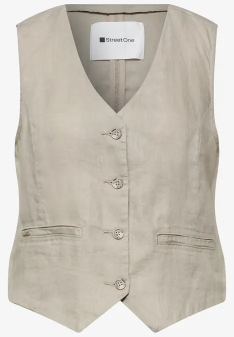 Gilet met V-hals en linnen knopen timeless beige