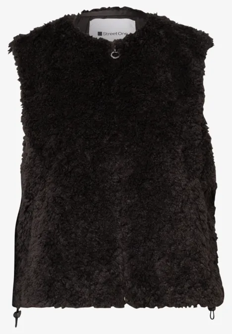 Schwarze, kuschelige, ärmellose Weste mit Textur aus Teddyfell.