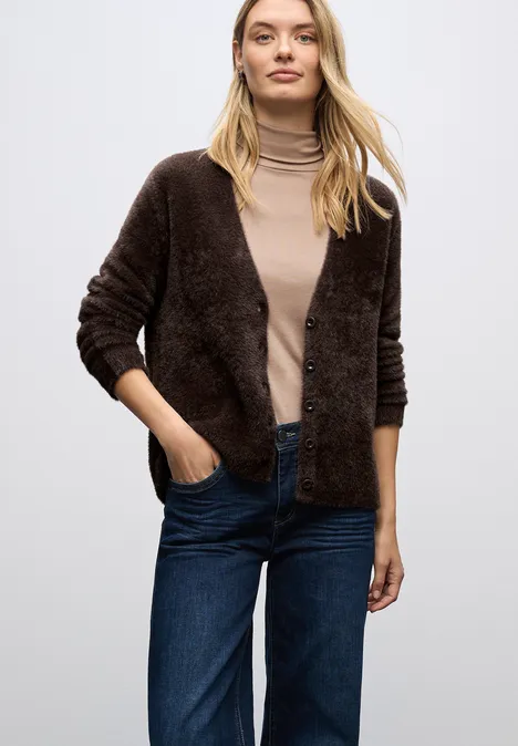 Kuscheliger V-Neck Cardigan deep roast brown