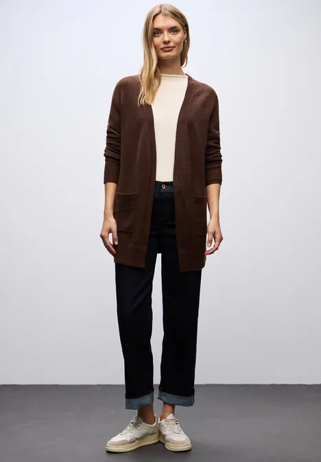 Offener Cardigan dark hazelnut brown mel.