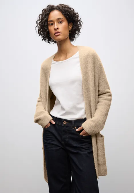 Lang vest van verengaren sanded beige