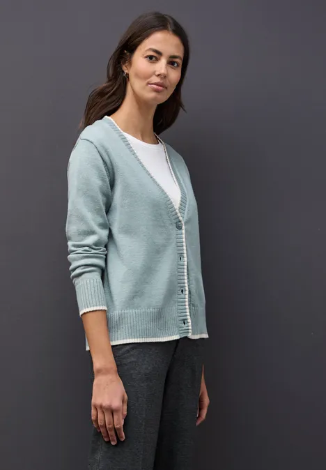 Cardigan mit Kontrastdetails nile blue mel. Cardigan mit Kontrastdetails nile blue mel.