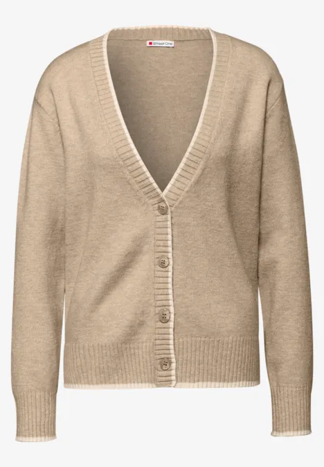 Cardigan mit Kontrastdetails sanded beige mel. Cardigan mit Kontrastdetails sanded beige mel.