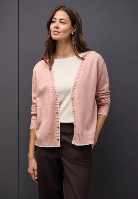Cardigan mit Kontrastdetails faded rose mel. Cardigan mit Kontrastdetails faded rose mel.