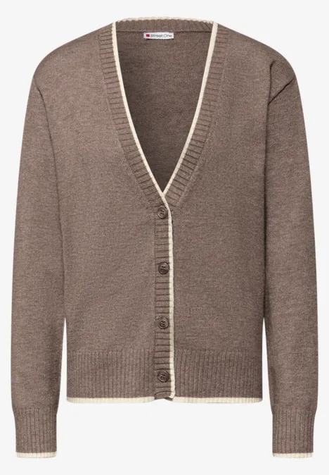 Cardigan mit Kontrastdetails silk brown mel. Cardigan mit Kontrastdetails silk brown mel.