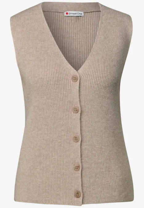 Gilet en maille côtelée douce morning beige mel.