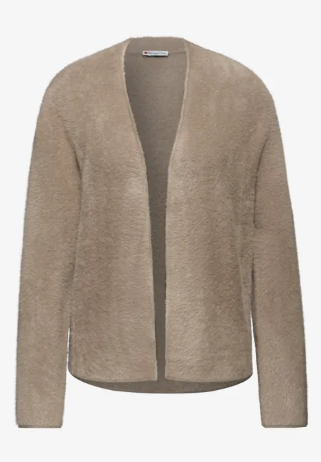 Offener Federgarn-Cardigan mocha glow Offener Federgarn-Cardigan mocha glow
